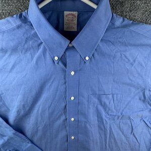 Brooks Brothers Men Button Up Shirt Long Sleeve Cotton Blue Traditional 17.5 34